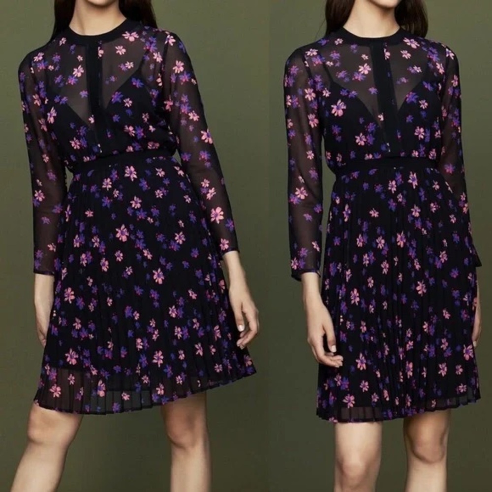 Maje Sheer Floral Black Dress